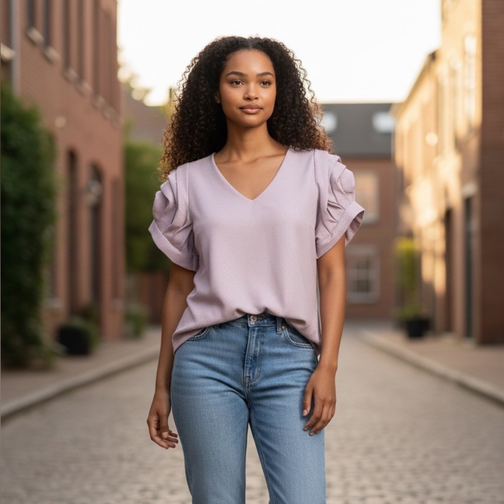 Old Rose Blouse with Flower Accent on Sleeve